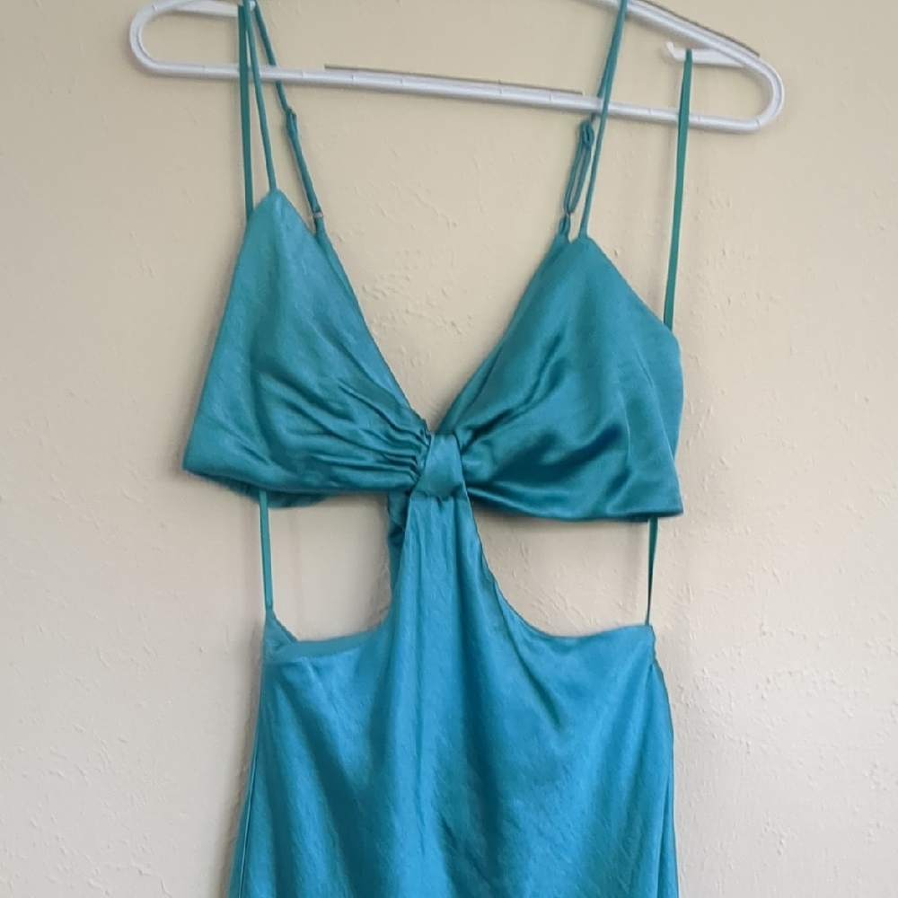 Teal Strappy Cutout Floor Length Dress